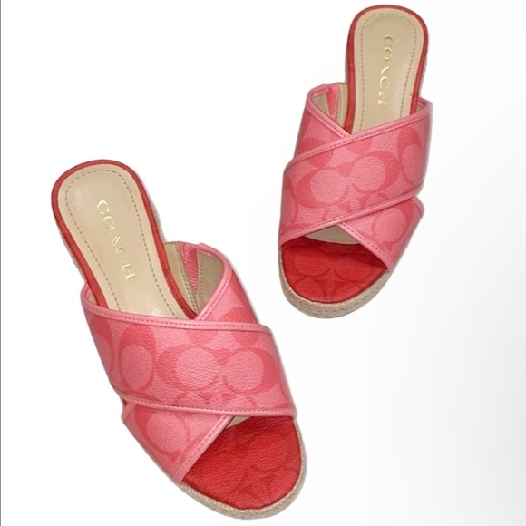 Coach Shoes - Coach Pink/Red Espadrille Sandals, Size 6